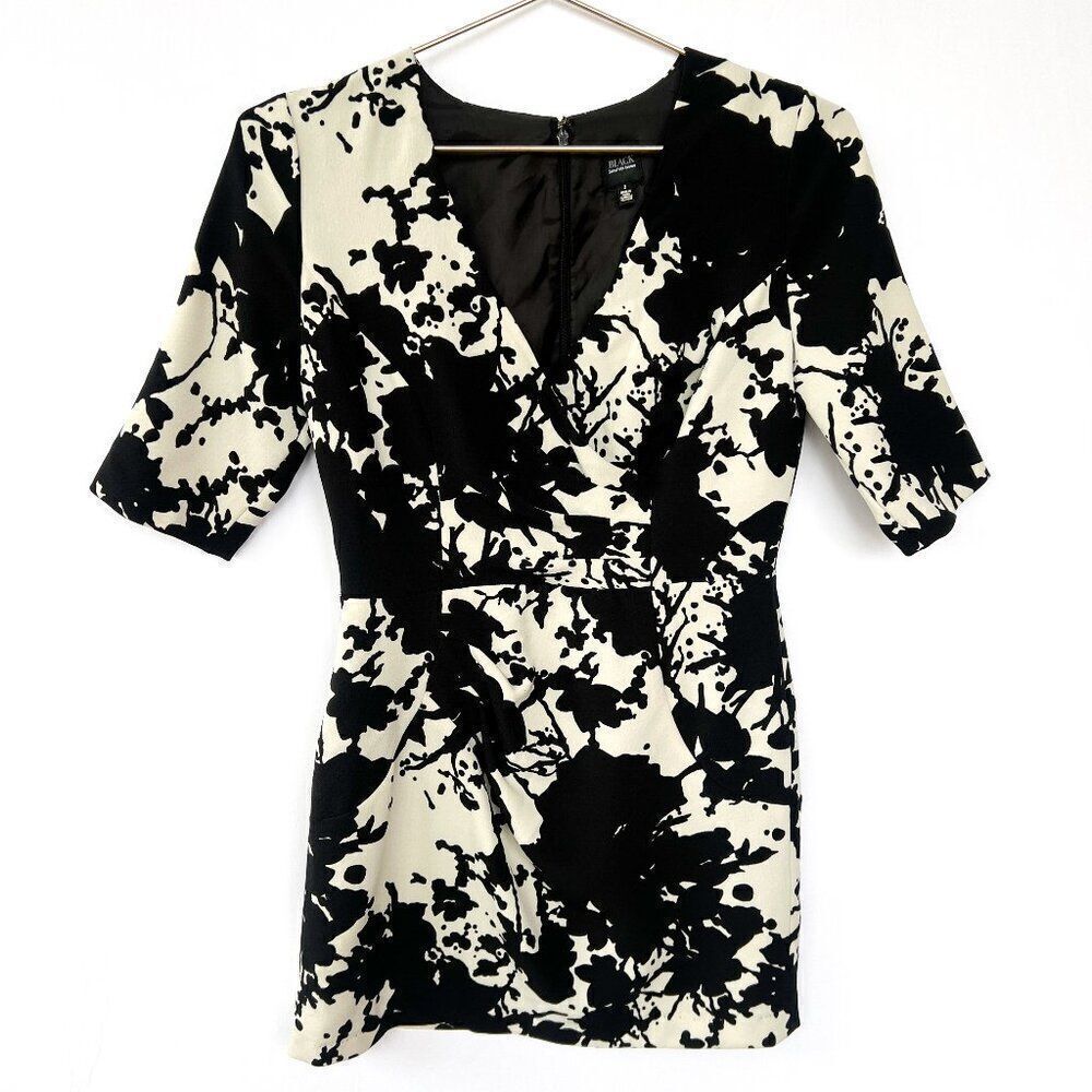 Black by Saks Fifth Avenue Black White Short Sleeve V Neck Half Sleeve Dress 2